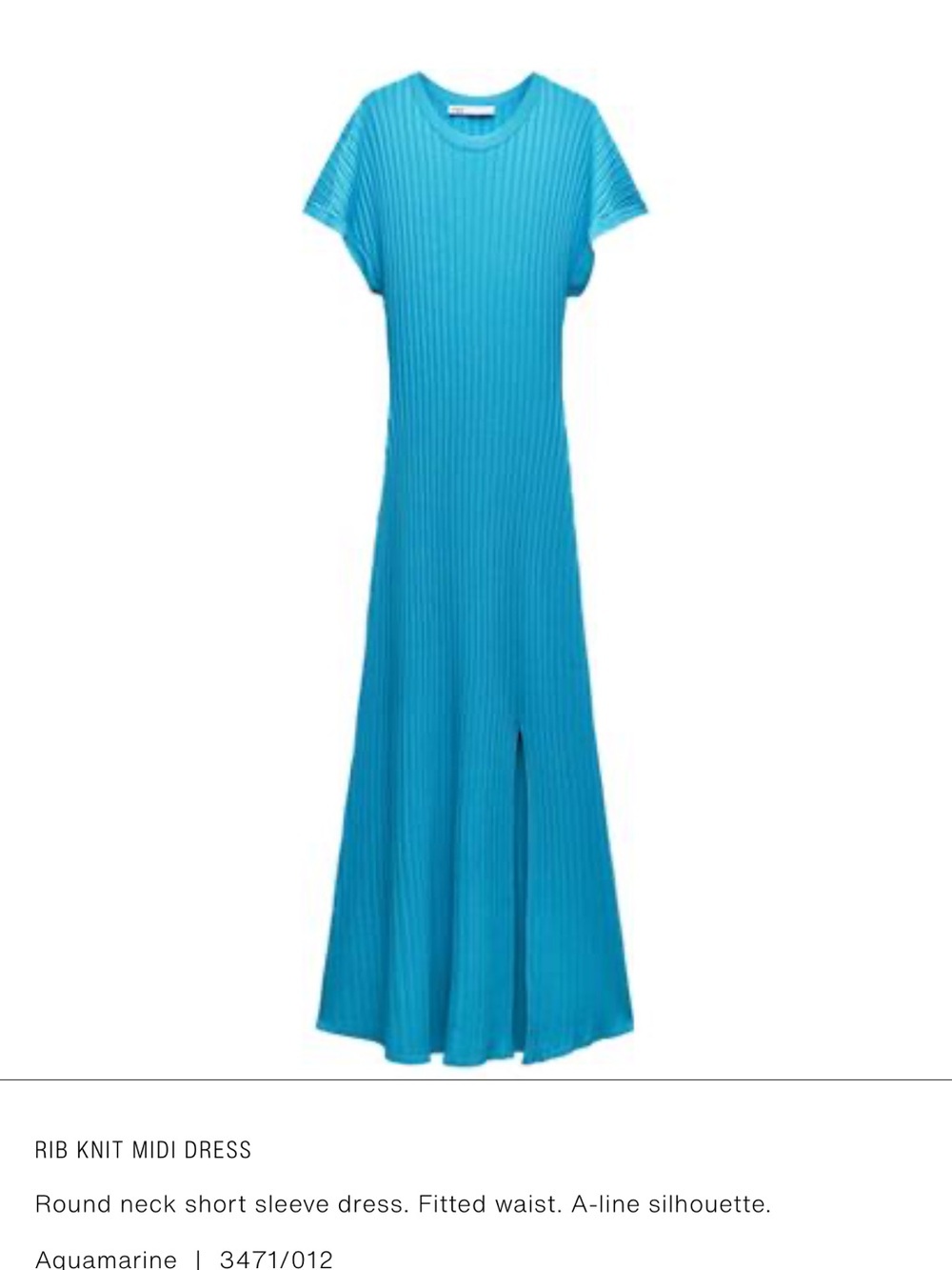 ZARA NWT Rib Knit Midi Dress in Blue